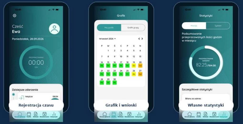 Chrono app: time registration, schedule and requests, personal statistics